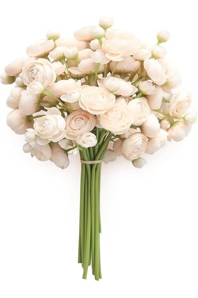 Generic 18 Stems, Artificial Ranunculus Flowers, with Buds, 11" Champagne Sil...