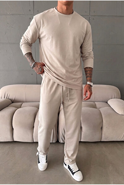 MADZEYMODA Ανδρικό σετ 2 τεμαχίων Oysh Fabric Crew Neck Stone Beige Sweat & Π...