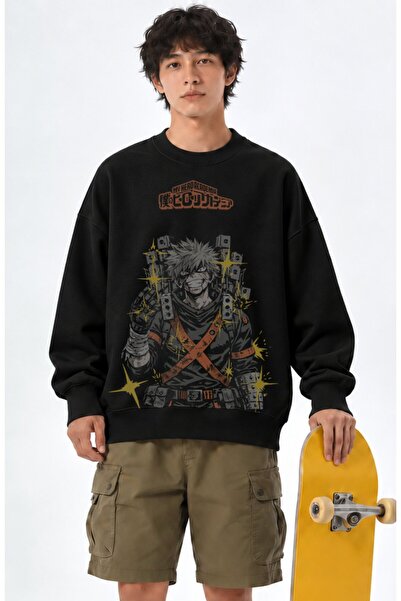 Fuddy Moda Unisex Oversize Φούτερ χωρίς κουκούλα με στάμπα My Hero Academia B...