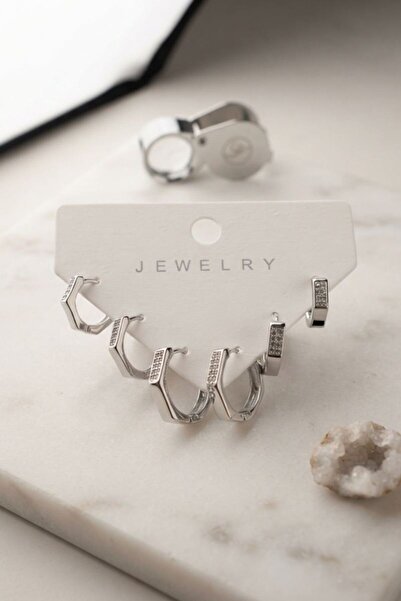 norsary Honeycomb Model Silver Color Zircon Stone Brass Women's Earring Set