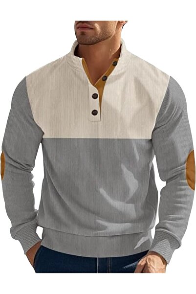 GENERAL SEAUR Men's Corduroy Sweatshirt Long Sleeve with Elbow Patches Quarte...