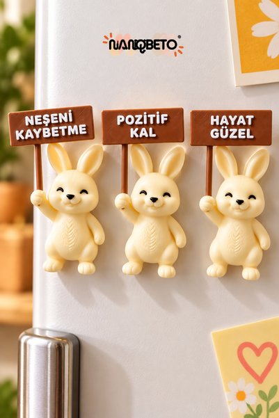 nangbeto 3'lü Tavşan Buzdolabı Magneti Motivasyon Sözlü Motivasyon Dekoratif ...