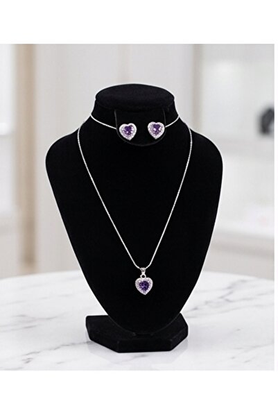 OEM Pure Elegance Set in 925 Silver, Necklace and Earrings with Rod, Purple H...