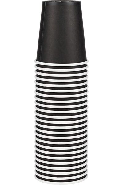 Generic 8oz Black Paper Cups with White Lid and Kraft Heat Protector - 50 Cup...
