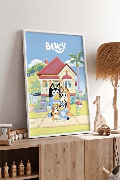 KEYFHOME Bluey Family Framed MDF Painting Poster Παιδικό Δωμάτιο Διακόσμηση Τ...