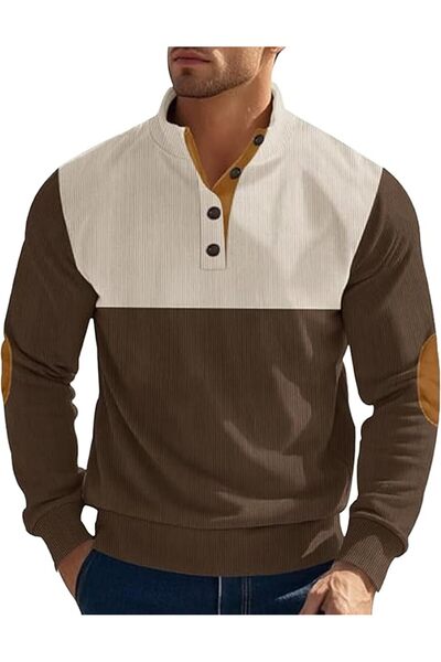 GENERAL SEAUR Men's Corduroy Sweatshirt Long Sleeve with Elbow Patches Quarte...