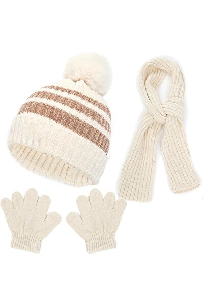 GENERAL Winter Warm Beanie Hat Scarf Gloves Set for Kids - 3Pcs Knit Striped ...