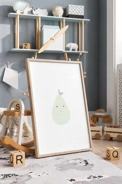 KEYFHOME Poster tablou MDF cu cadru Happy Pear pentru camera copiilor, decor ...