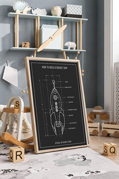 KEYFHOME Poster cu rachetă spațială înrămată MDF, decor de perete pentru came...