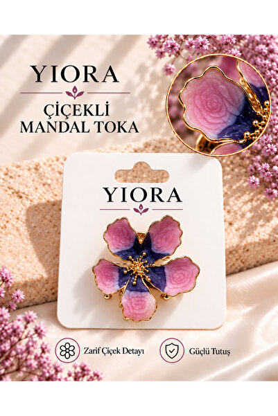 yiora İthal Seri Çiçek Model Gold Metal Gövde Mandal Saç Tokası 5 cm