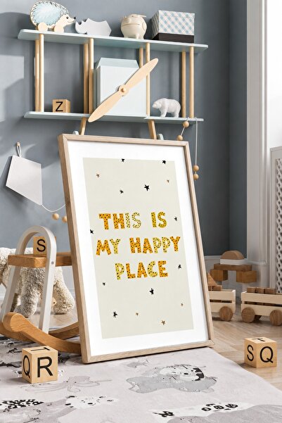 KEYFHOME Cadru cu text "My Happy Place", tablou MDF, poster, decor de perete ...