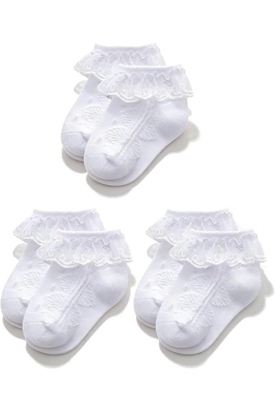 Duomama Adorable Baby Girl Lace Socks - 3 Pairs Princess Ruffle Socks - Cute ...