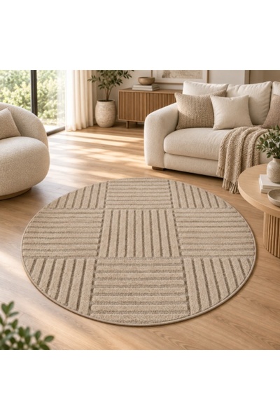 VivaDeco Covor rotund Art V3, D120 cm, Bej, 100% Polipropilenă, Puf de 8 mm, ...