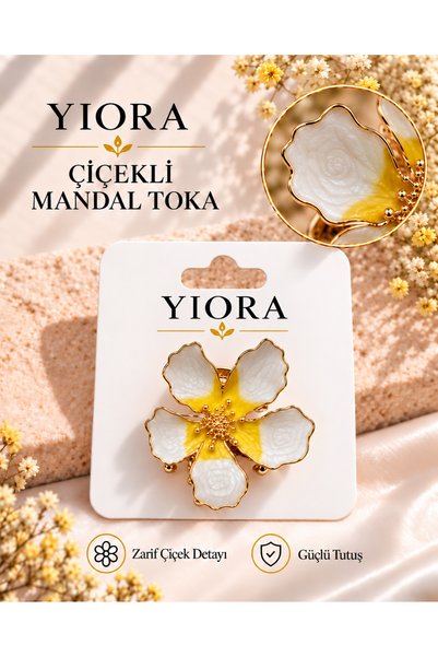 yiora İthal Seri Çiçek Model Gold Metal Gövde Mandal Saç Tokası 5 cm