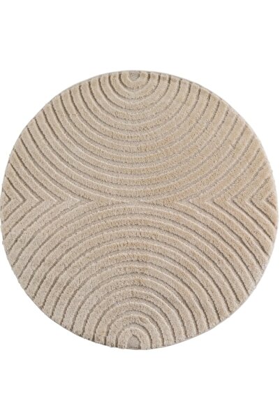 VivaDeco Covor rotund Art V2, D200 cm, Bej, 100% Polipropilenă, Fir cu înălți...