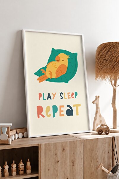 KEYFHOME Play Sleep Repeat Bird înrămat MDF Tablou Poster Cadou pentru decora...