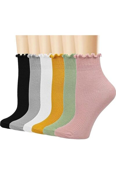 Arabest Women's Ankle Ruffle Socks, 6 Pairs, Shoe Size 5-9, 80% Cotton Frilly...