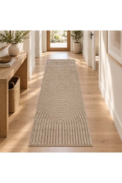 VivaDeco Covor tip runner Art V2, 80 x 250 cm, Bej, 100% Polipropilenă, Fir c...