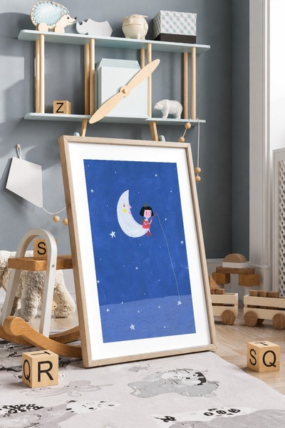 KEYFHOME Αφίσα ζωγραφικής σε MDF με πλαίσιο "Space Hunting Stars" Δώρο διακόσ...