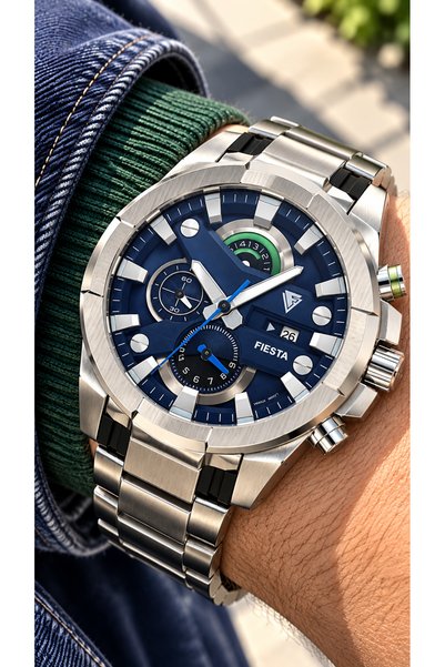 Fiesta Functional, Full Steel Silver Color (Case, Strap), 5 Atm Pool and Sea ...
