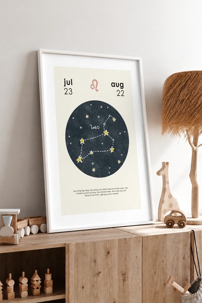 KEYFHOME Poster cu tablou MDF cu cadru Leu pentru camera copiilor, decor de p...