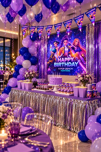HAPPYLOOPPARTY Kpop Demon Hunters 8-Person 100X130 cm Poster Birthday Party C...