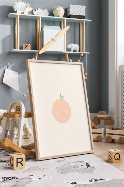 KEYFHOME Poster tablou MDF cu cadru portocaliu fericit pentru camera copiilor...