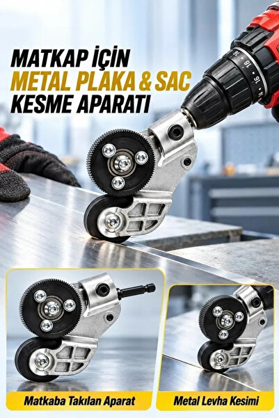 Asinya Matkap Ucuna Takılabilen Metal Sac Kesme Aparatı Şarjlı ve Elektrikli Matkap Uyumlu Pratik Kesim Ale