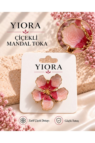 yiora İthal Seri Çiçek Model Gold Metal Gövde Mandal Saç Tokası 5 cm