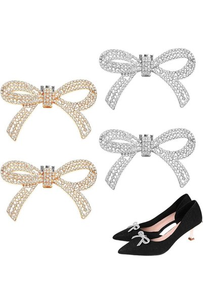 Bremorou Rhinestone Shoe Clips 4pcs Crystal Rhinestone Bow Shoe Clips Elegant...