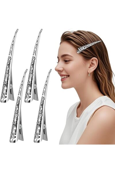 Gadpiparty 4pcs Hollow Silver Hair Clips Without Teeth, Metal Duck Bill Hair ...