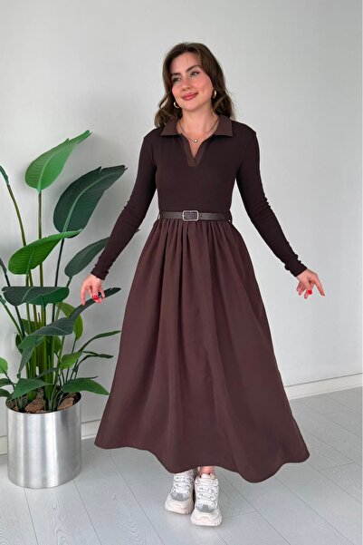MaziButik Polo Yaka Eteği Poplin Elbise
