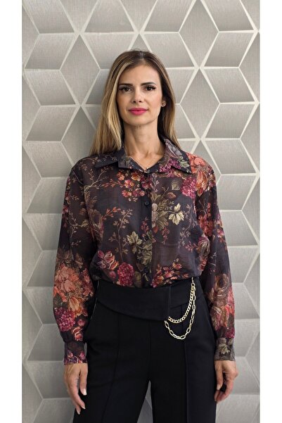 GLAMSI Γυναικείο πουκάμισο Raluca με στάμπα, κουμπιά, μακριά μανίκια – Σκούρο...