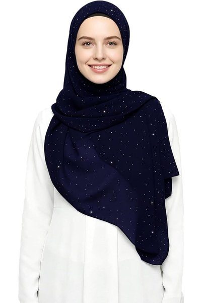 LinaConcept وشاح حجاب نسائي من الشيفون اللامع باللون الذهبي، خفيف الوزن، أزرق...
