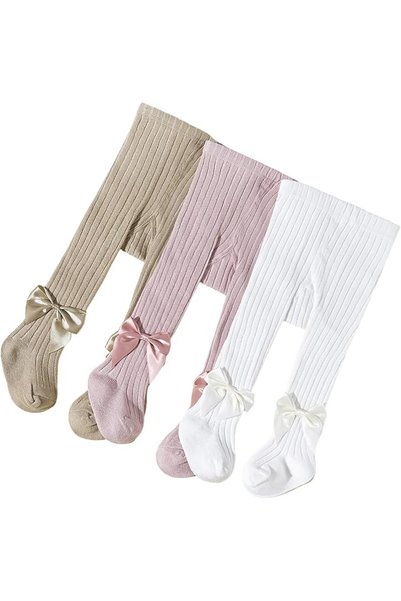 GENERAL 3 Pack Baby Girls Cotton Tights 1-6 Years, Mesh Hollowed Out Bowknot ...