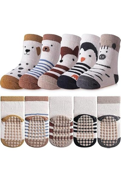 Tazweeq 5 Pairs Kids Socks, Soft Cotton Non Slip Toddler Socks with Grips, Wa...