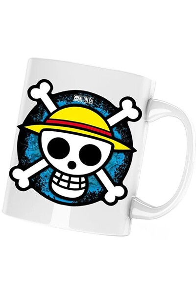 INOVATIX Cana One Piece Logo Echipaj Monkey D Luffy Anime Manga, albă, 330 ml