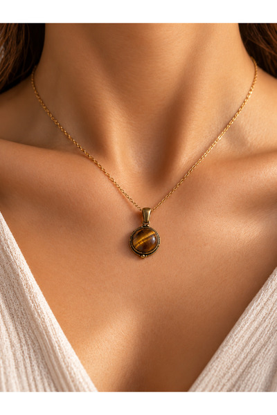 naturel glow Natural Tiger's Eye Stone Pendant with Bronze Frame and Natural ...
