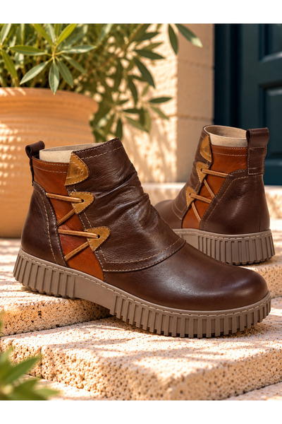 İNZE AYAKKABI Genuine Leather Women's Boots with Decorative Details Model Nam...