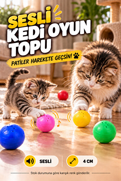 Sesli Kedi Oyun Topu 4 cm - Çıngıraklı Kedi Oyuncağı