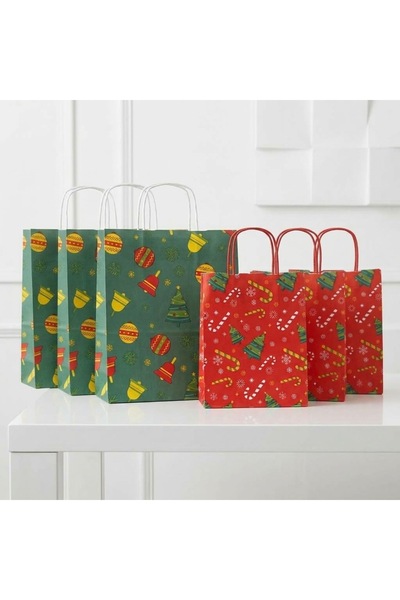 aybaş kağıtçılık Yılbaşı temalı 25x31 ve 18x24 cm 6 adet Kraft kağıt çanta, h...