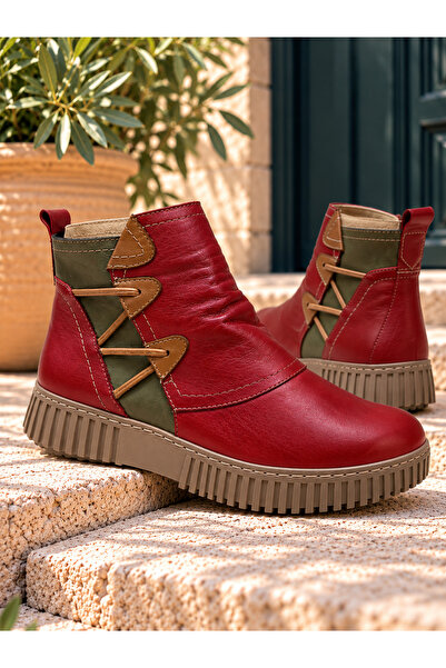 İNZE AYAKKABI Genuine Leather Women's Boots with Decorative Details Model Nam...