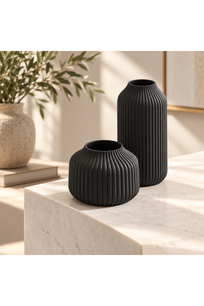 Genel Markalar 3D Baskı Modern Çizgili Vazo Seti – 2’li Dekoratif Vazo 9x9x17...