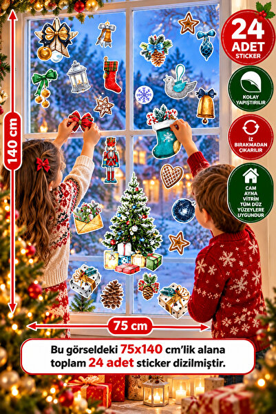 Yılbaşı Cam Sticker Seti Yeni Yıl Pencere Süsü Noel Temalı Dekoratif Cam Süsleme Stickerları