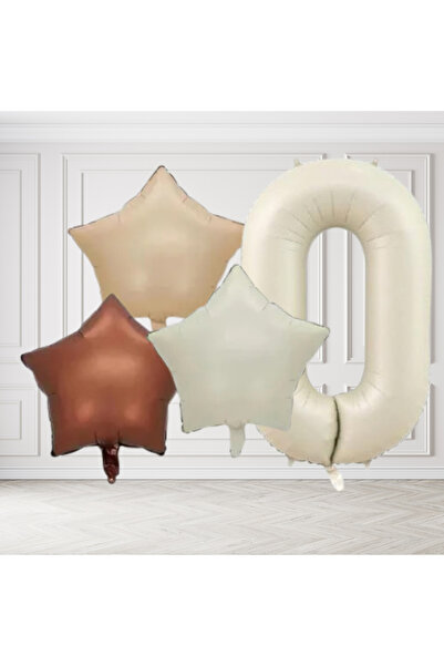 tedaks 0 Age Retro Cream Beige Brown Star Foil Balloon Set with Cream Numbers...
