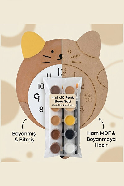Ahşap Kedi Boyama Duvar Saati