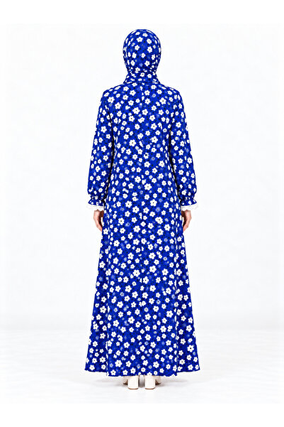 AKPİYYER Viscose Cotton Self-Shalied Full-Length Zippered Practical Prayer Dress with Lace Details