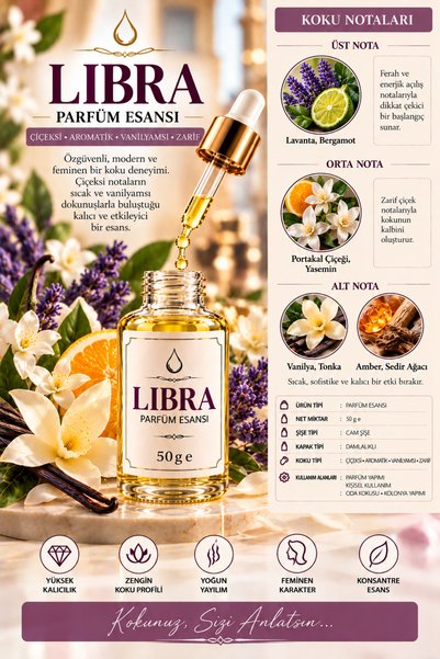 Mirkimya LIBRA Kadın Parfüm Esansı 50 g - Çiçeksi Aromatik Koku - Vanilyamsı ...