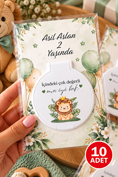 Kreadecor Kişiye Özel Kartlı Cep Aynası – Aslan Temalı Erkek Bebek Mevlüt, Do...