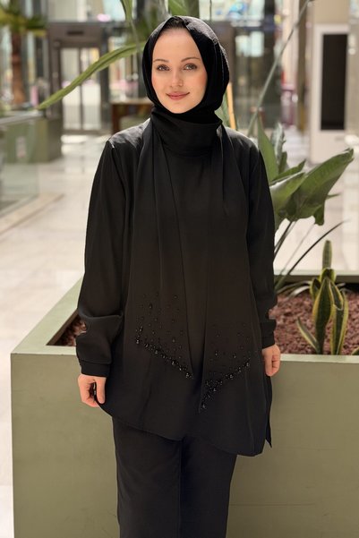 FUAT GÜRSEN Fuat Gürşen Detachable Shawl Detailed Shawl Collar Tunic